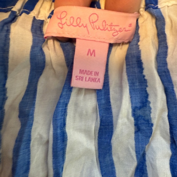 Lilly Pulitzer Shirt Multi Color Sain Off  Shoulder Tassel Short Sleeve Medium - Picture 7 of 7